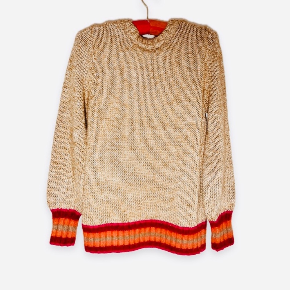 GAP Blouson Novel Sweater Beige Pink Orange Striped Alpaca Wool Accents Sz S - Picture 3 of 8